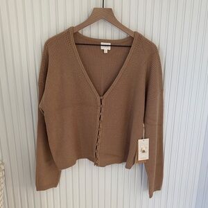 Brown V-Neck Button-Up Sweater